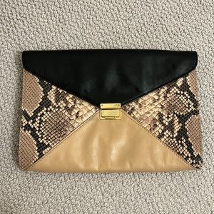 Club Monaco black and beige snakeskin clutch